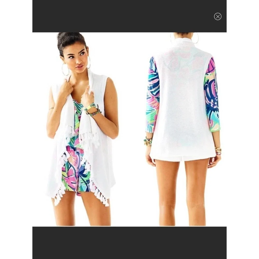 Lilly Pulitzer Womens Sweater Vest Fringe Tassel Gold Size Small‎ Preppy Beachy